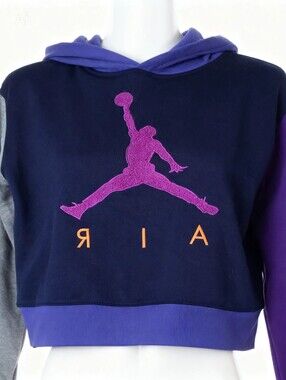 Nike Air Jordan Colorblock Kids Hoodie - Navy, Purple, Gray